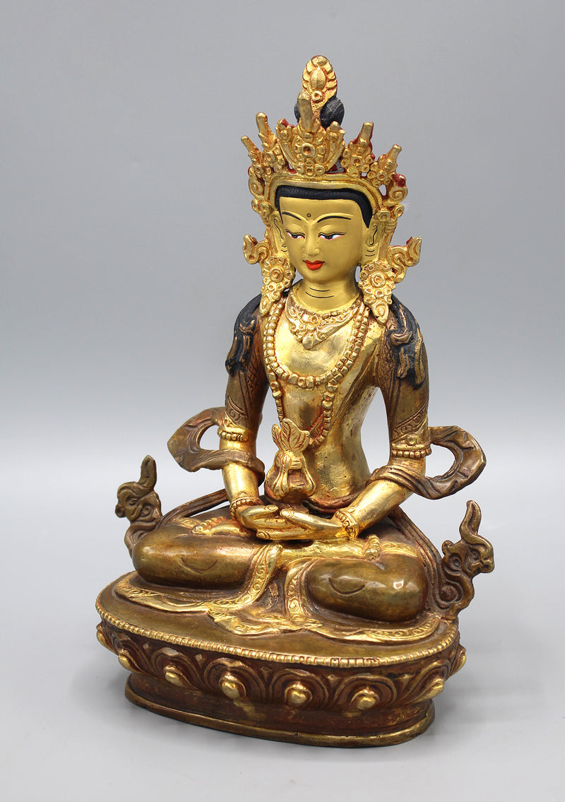 Gold Plated Aparmita Buddha Statue 8 Inch