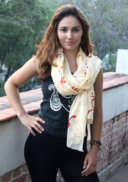 Cream Cotton Om Prayer Shawl - nepacrafts