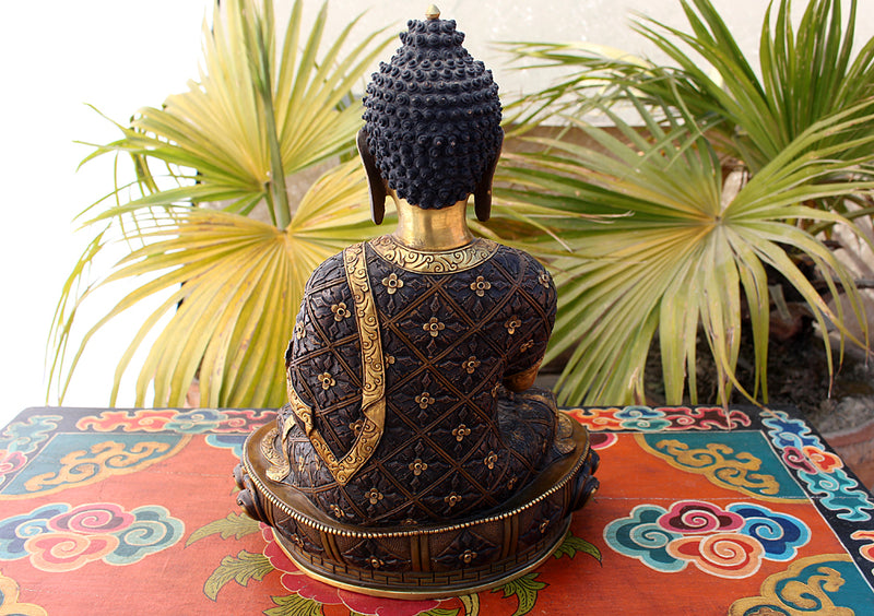 12" High Gold Plated Shakyamuni Buddha Statue on the Wooden Throne - nepacrafts
