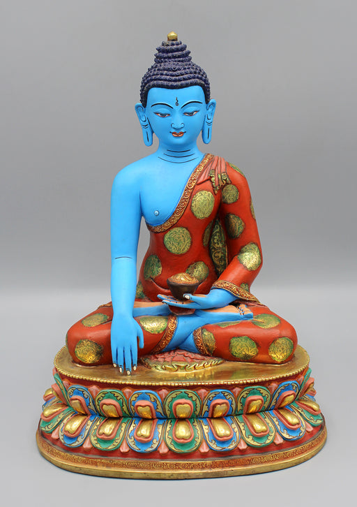 Majestic Handpainted Blue Shakyamuni Buddha Statue - nepacrafts