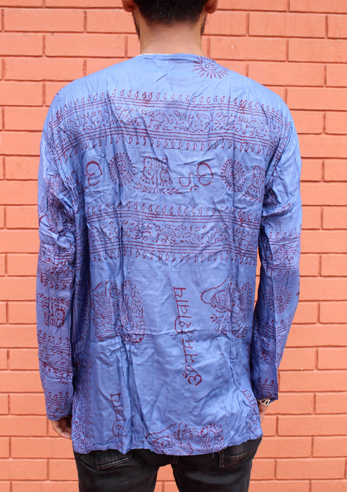 Dark Blue Cotton Om Prayer Shirt, Yoga shirt