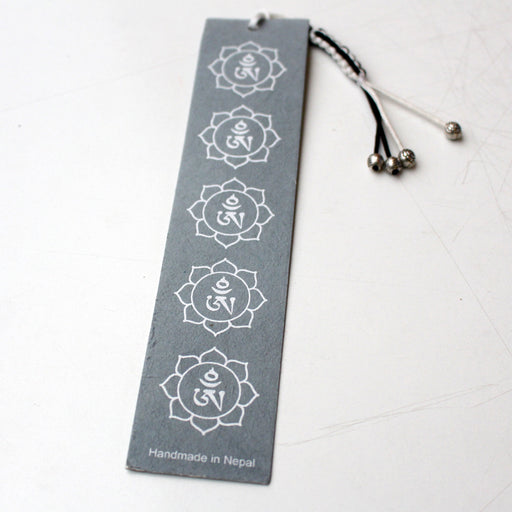 Gray Tibetan Om Lokta Paper Bookmark with Charm Tassel - nepacrafts
