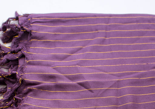 Plain Purple Jari Scarf with Golden Lining, Cotton Shawl From Nepal - nepacrafts