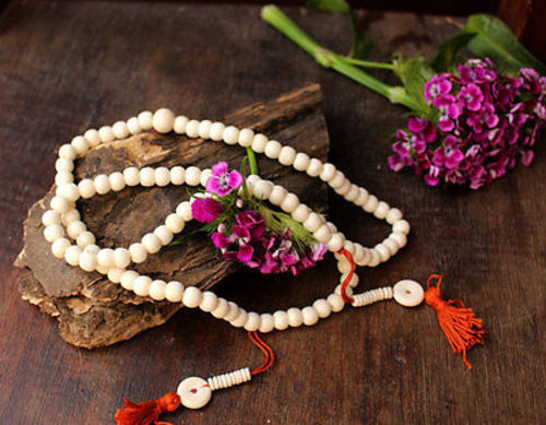 White Bone Prayer Mala with Counter - nepacrafts