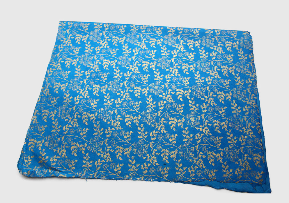 Beautiful Blue Color Golden Flower Printed Lokta Paper Gift Wrapping Sheets - nepacrafts
