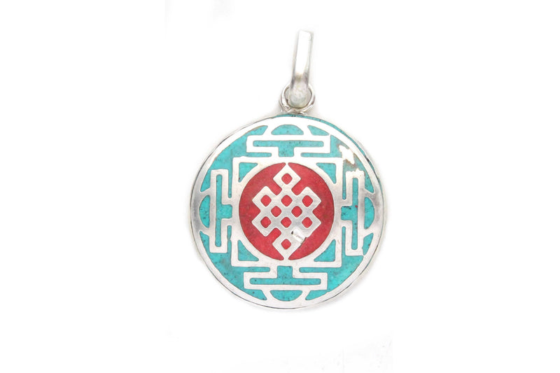 Inlaid White Metal Endless Knot Pendant - nepacrafts