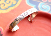 Om Mane Padme Mantra Engraved White Metal Bracelet, Adjustable Bracelet for Yoga - nepacrafts