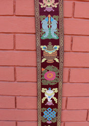 Astamangal Symbol Silk Brocade Wall Hanging Banner - nepacrafts