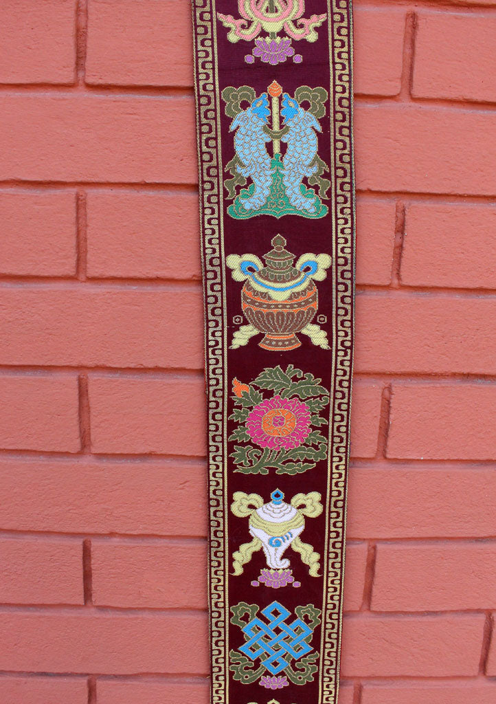 Astamangal Symbol Silk Brocade Wall Hanging Banner - nepacrafts