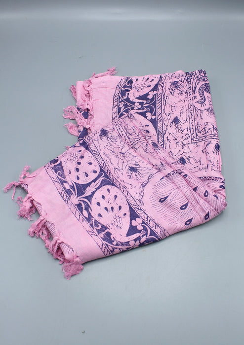 Pure Cotton Peacock Print Pink Shawl with Furka