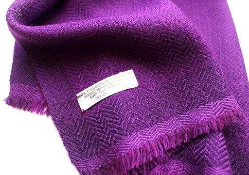 100 % Exclusive Purple Cashmere Shawl with Border Herringbone Pattern - nepacrafts