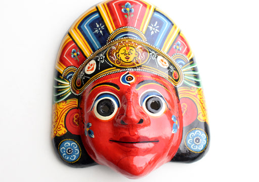 Hand Painted Nepalese Bhairav Paper Mache Wall Hanging Mask - nepacrafts