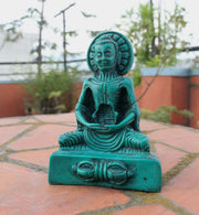 Green Turquoise Toned Emaciated Meditating Buddha Resin Statue RST014GR - nepacrafts