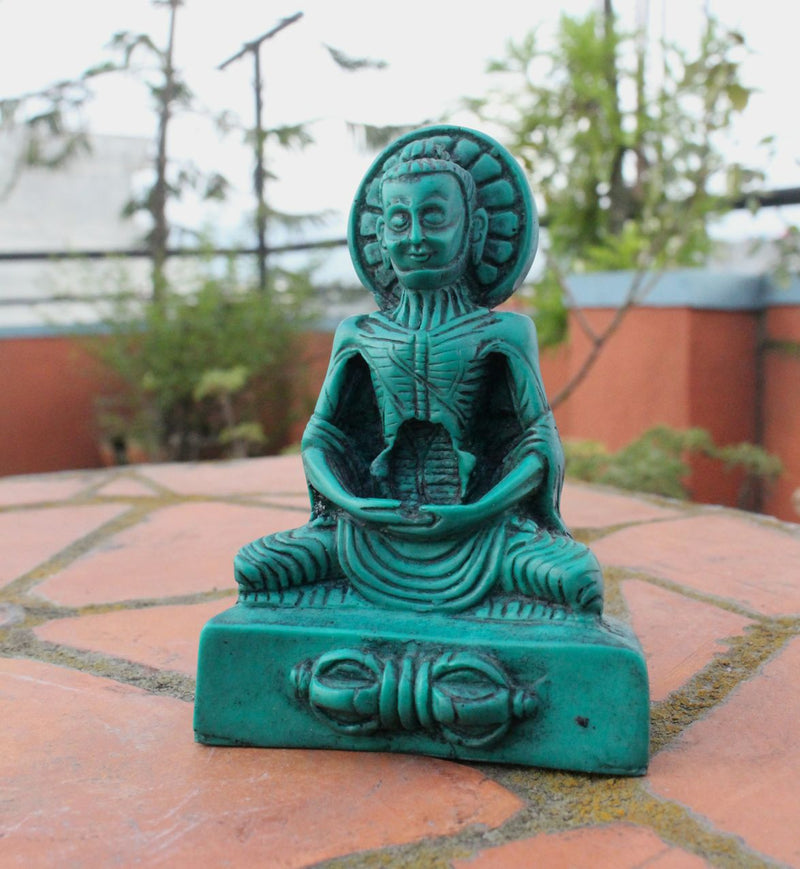 Green Turquoise Toned Emaciated Meditating Buddha Resin Statue RST014GR - nepacrafts