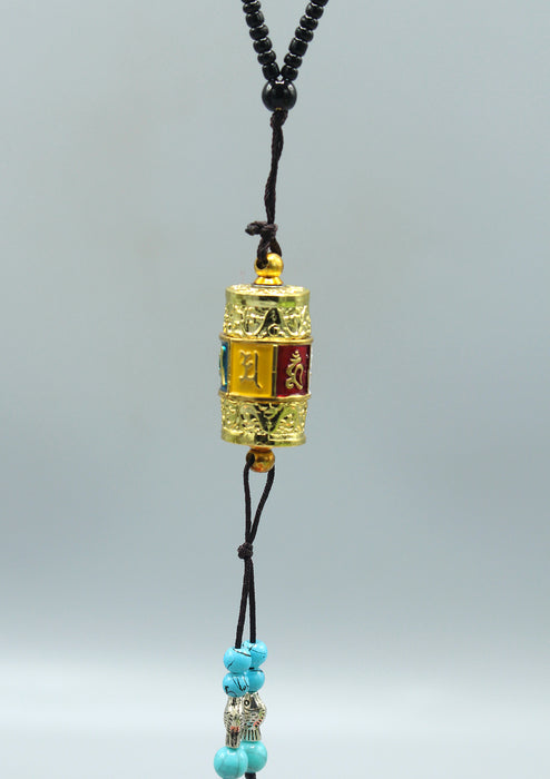 Tibetan Mantra Carved Prayer Wheel Car Hanging with Beads