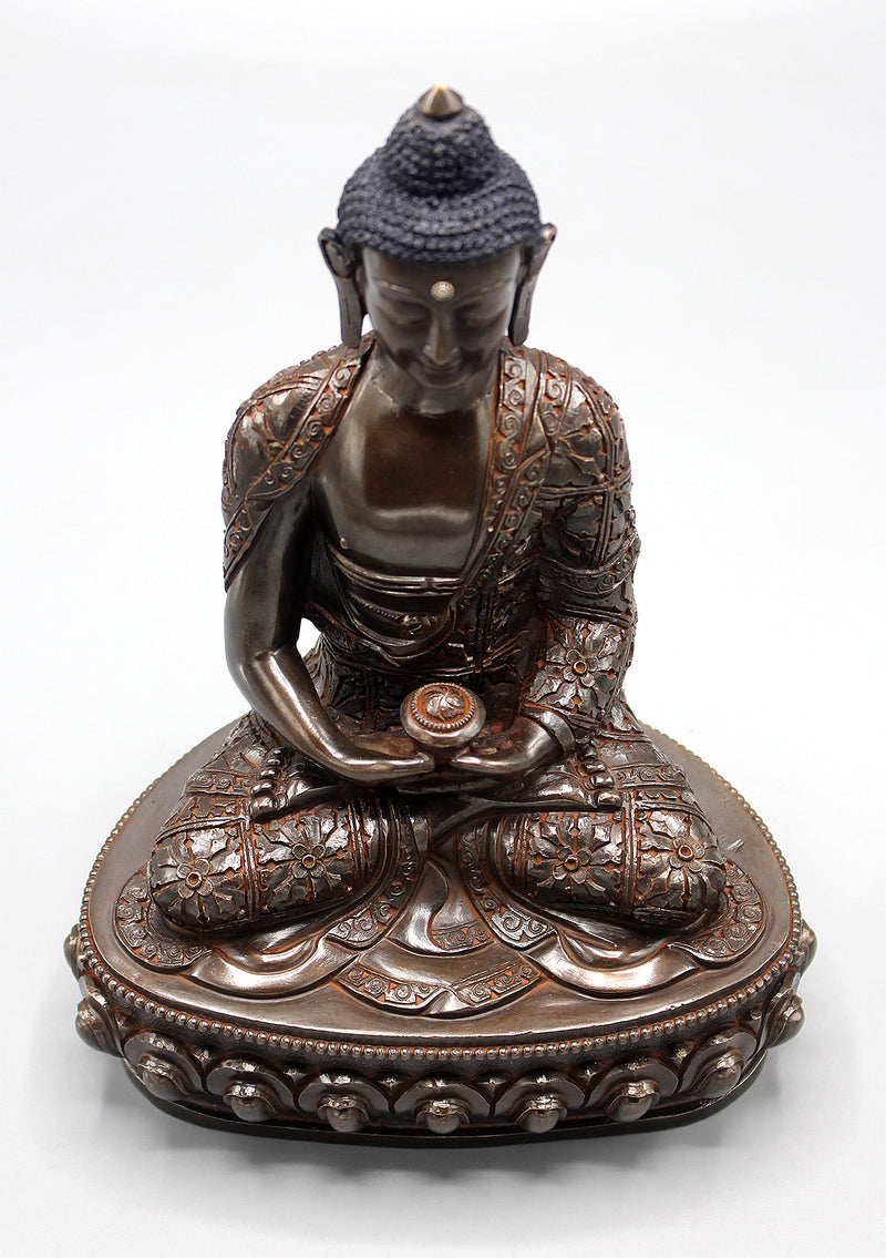 Amitabha Buddha Copper Oxidized Statue Fully Carved Floral Motifs
