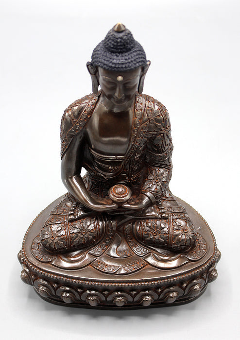 Amitabha Buddha Copper Oxidized Statue Fully Carved Floral Motifs