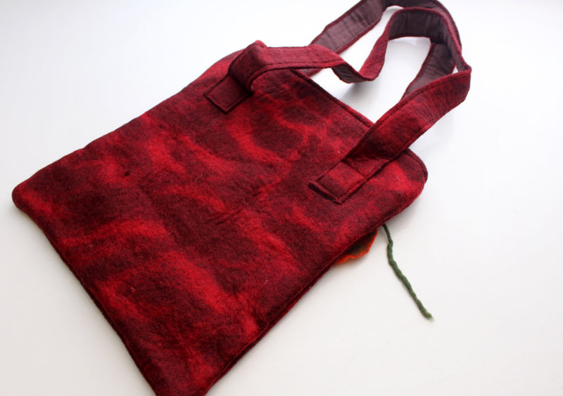 Handmade Beautiful Monk Red Felt Bag Adorned with Orange Flower - nepacrafts
