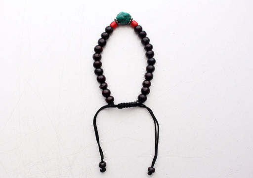 Dark Rosewood Bracelet with Turquoise Spacer - nepacrafts