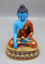 Majestic Handpainted Blue Shakyamuni Buddha Statue - nepacrafts