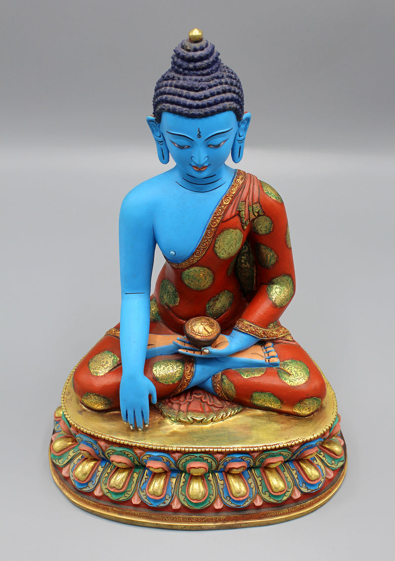 Majestic Handpainted Blue Shakyamuni Buddha Statue - nepacrafts