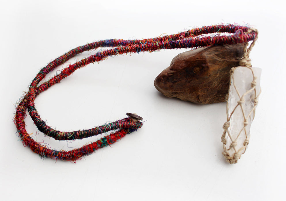 Healing Crystal Necklace with Braided Hemp Cord - nepacrafts