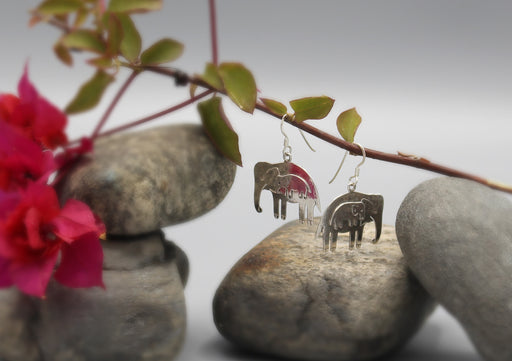 Baby and Mother Elephant Sterling Silver Earrings - nepacrafts