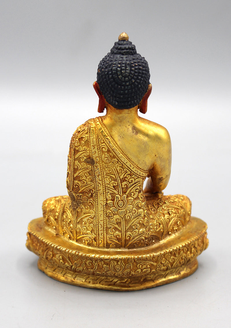 Fully Gold Plated Medicine Buddha Statue - Lotus, Flower carved