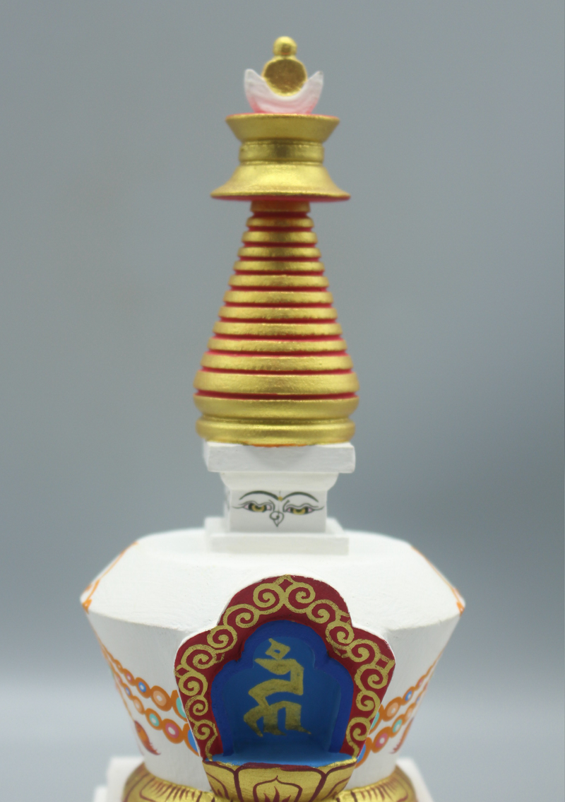 Hand Carved and Painted Wooden Stupa Chorten