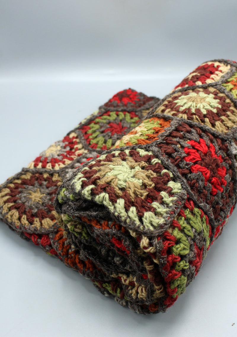 Gorgeous Hand Crochet Gray Multi Color Woolen Blanket