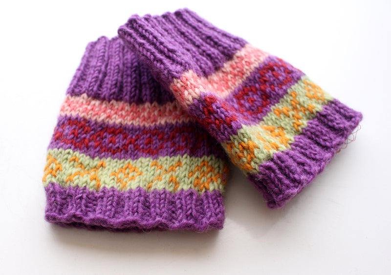 Handknitted Purple Multicolor Christmas Gift Short Legwarmers - nepacrafts