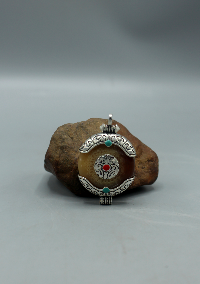 Faux Carnelian White Metal Pendant