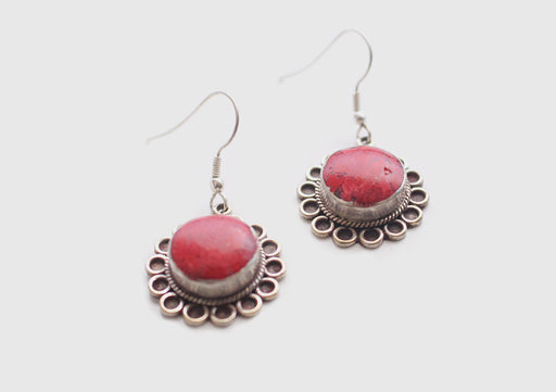 Handmade Flower White Metal Inlaid Earrings - nepacrafts