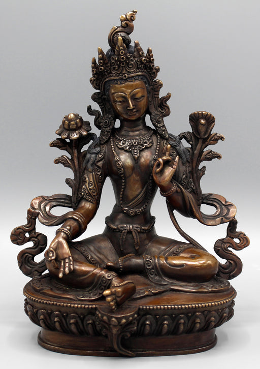 Copper Green Tara Fine Carving Statue - nepacrafts