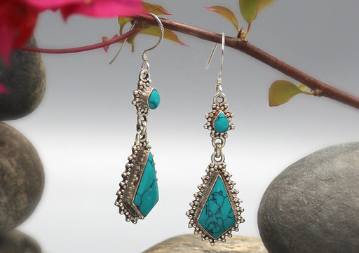 Turquoise Dangle Sterling Silver Earrings - nepacrafts