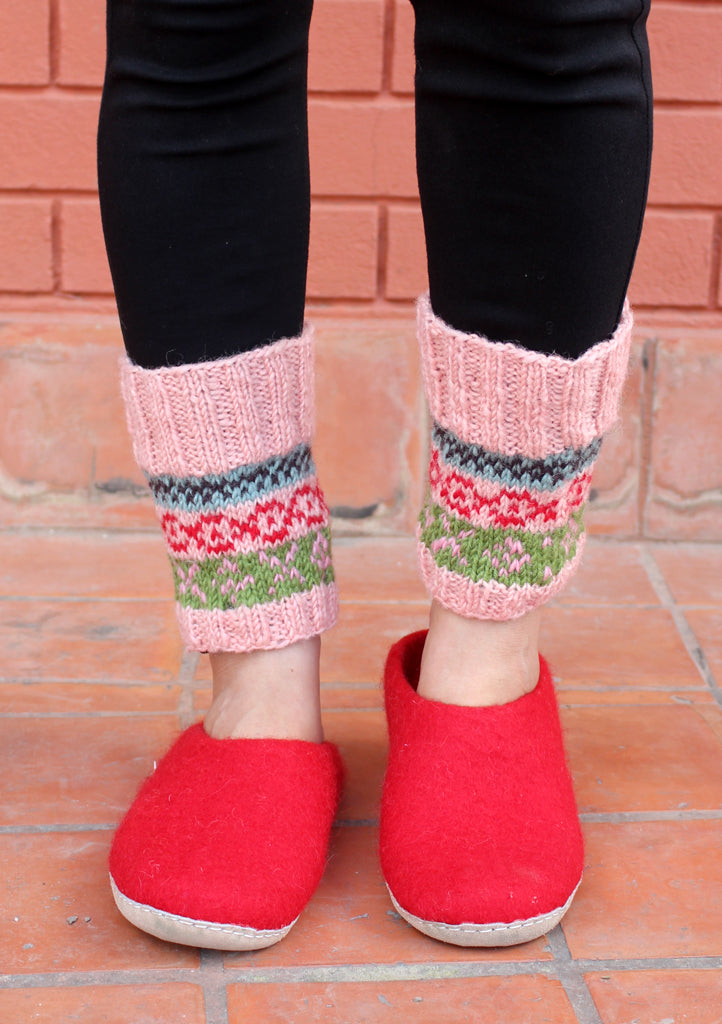 Christmas Gift Peach Multicolor Woolen Short Legwarmers - nepacrafts