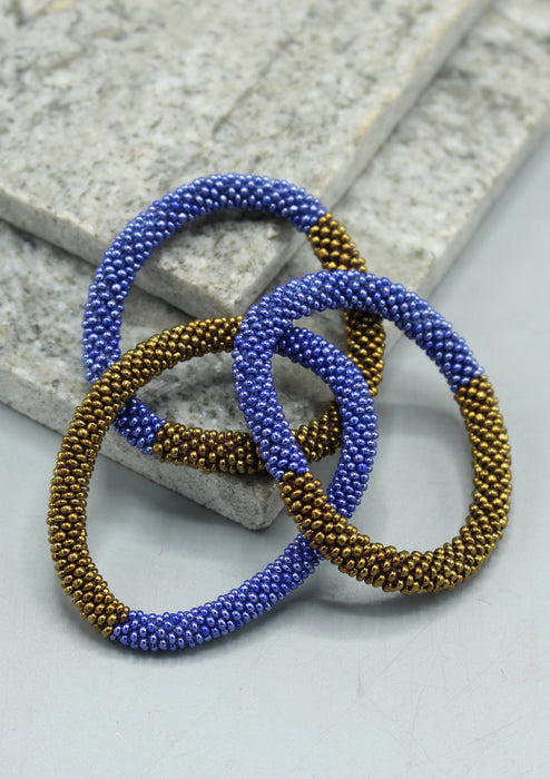 Blue & Gold Beads Nepalese Roll on Bracelet