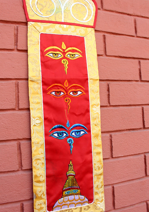 Buddha's Wisdom Eyes Embroidered Tibetan Wall Hanging Banner - nepacrafts
