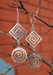 Spiral Dangle Drop Desin Silver Earrings - nepacrafts