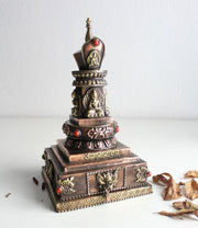 Copper Buddha Stupa with Incense Burner - nepacrafts