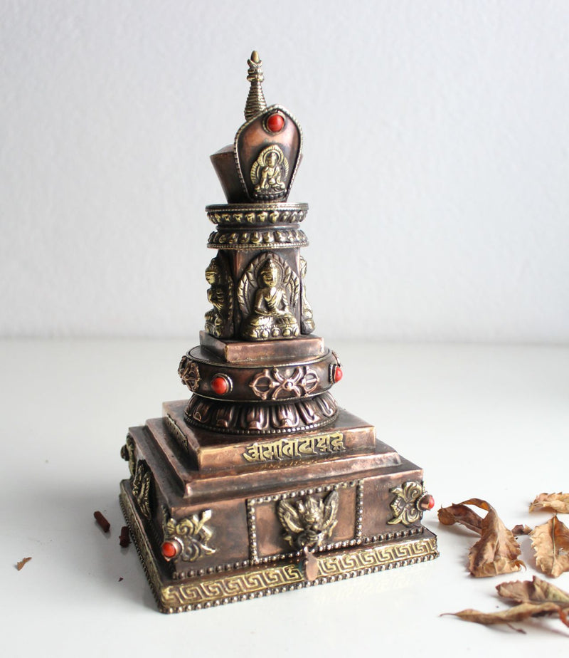 Copper Buddha Stupa with Incense Burner - nepacrafts