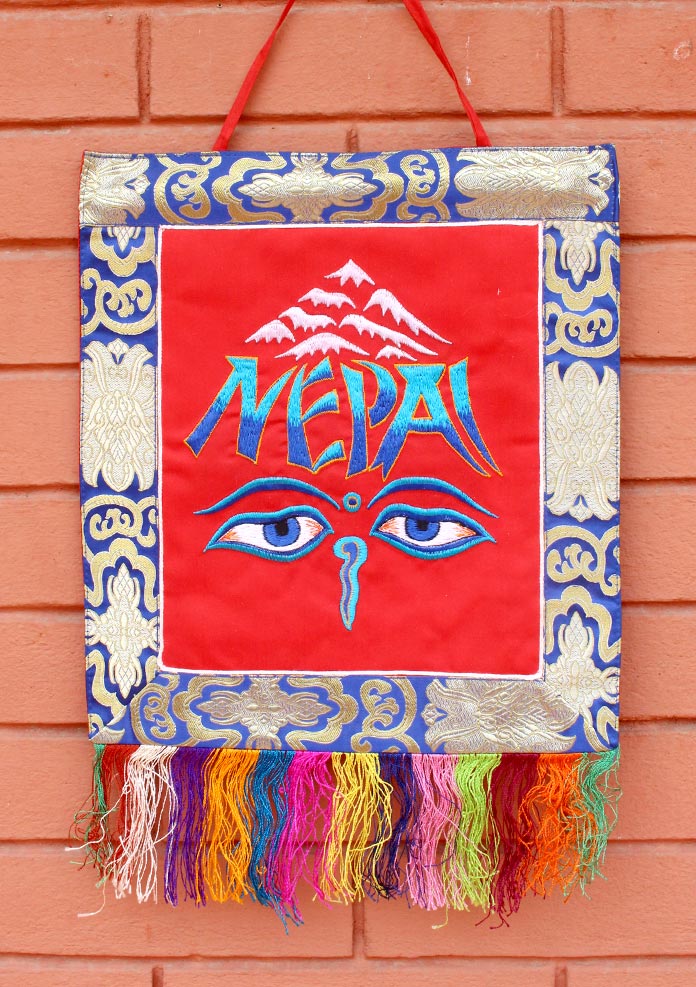 Brocade Buddha Eyes and NEPAL Embroidery Wall Hanging