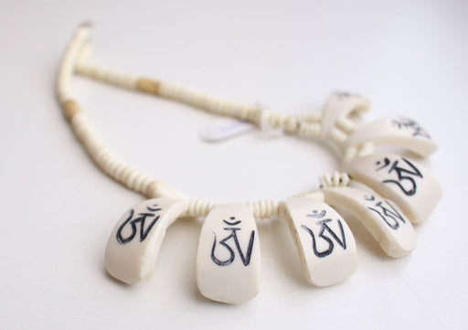 Tibetan Om Carved White Bone Necklace - nepacrafts