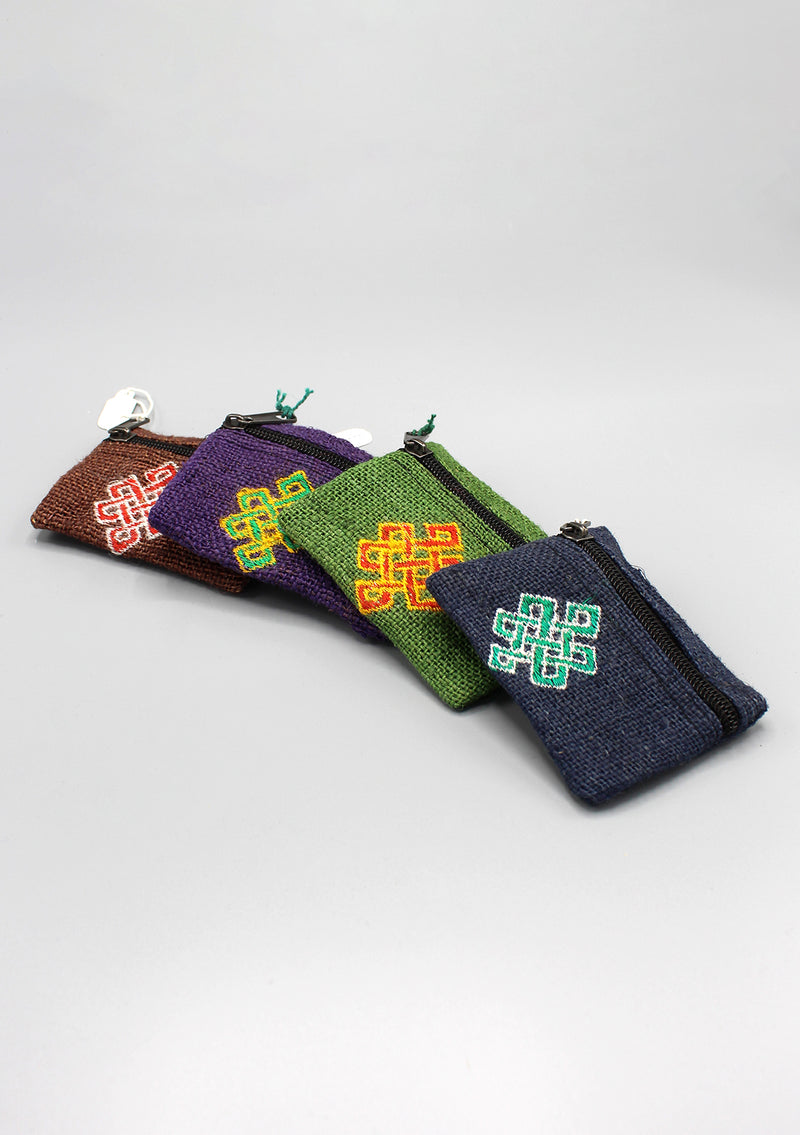 Endless Knot Embroidered Hemp Coin Purse