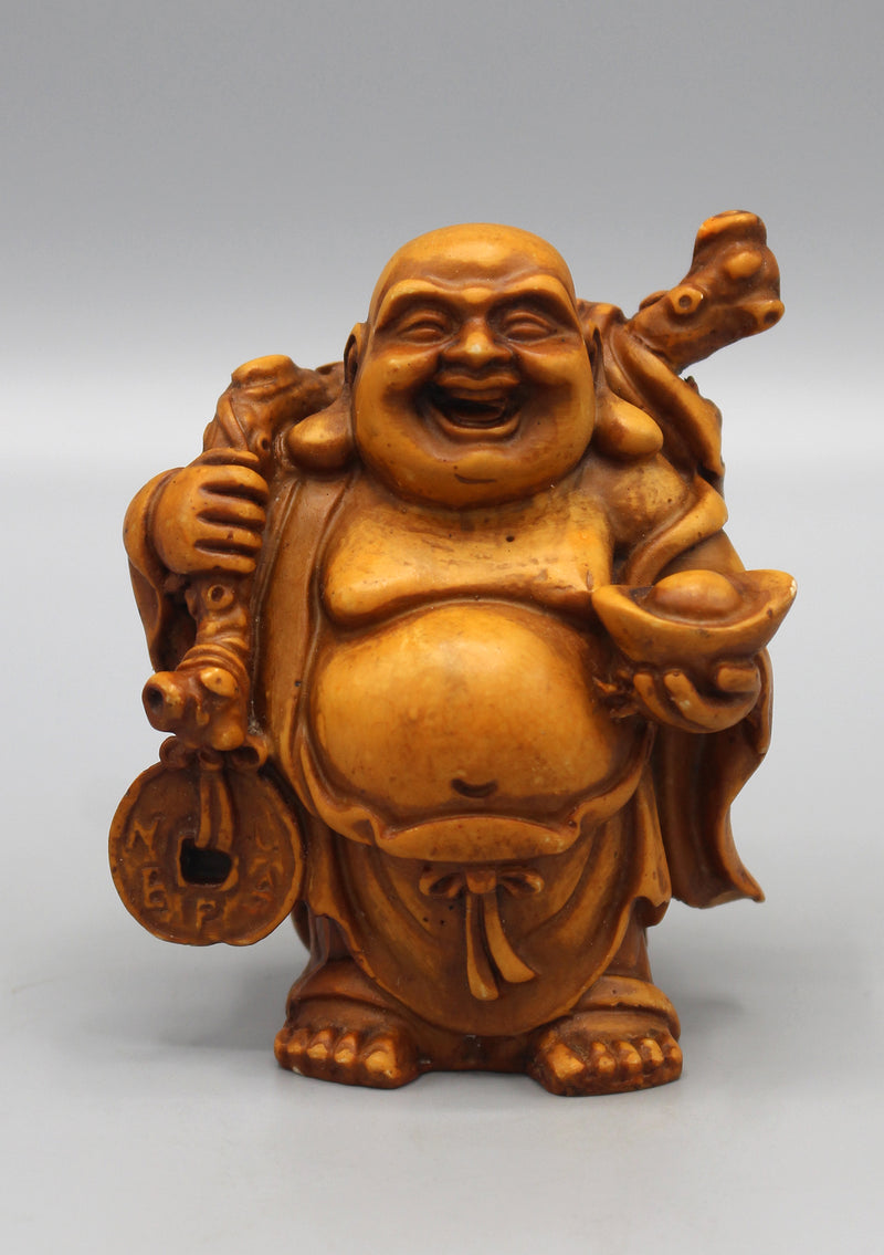 Brown Laughing Buddha with Sack Resin Statue - nepacrafts