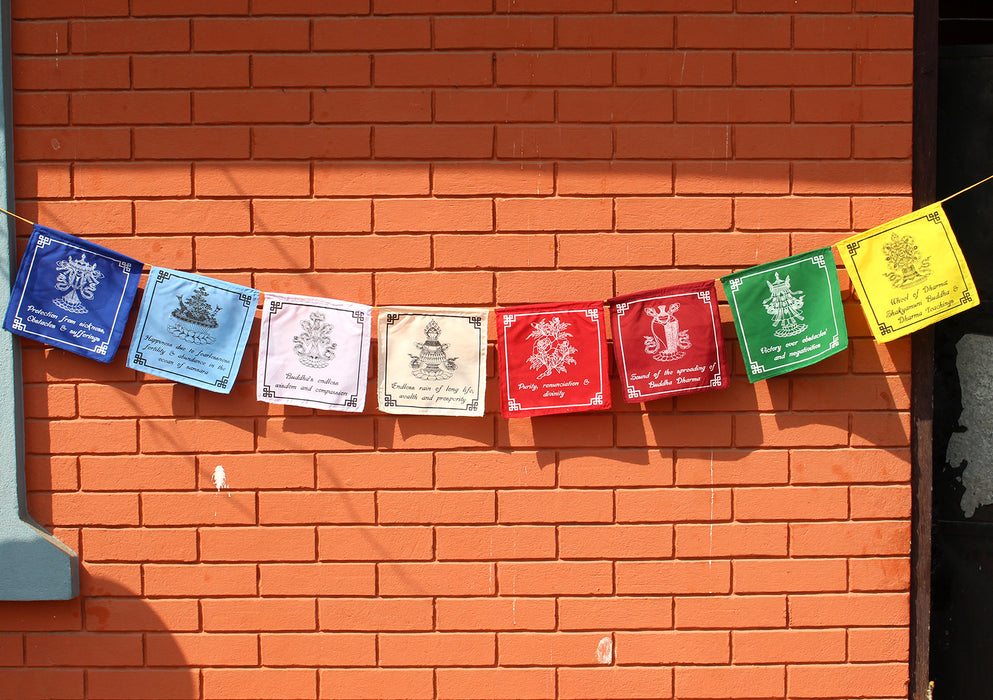 Tibetan Lucky Symbols Cotton Hemmed Prayer Flags