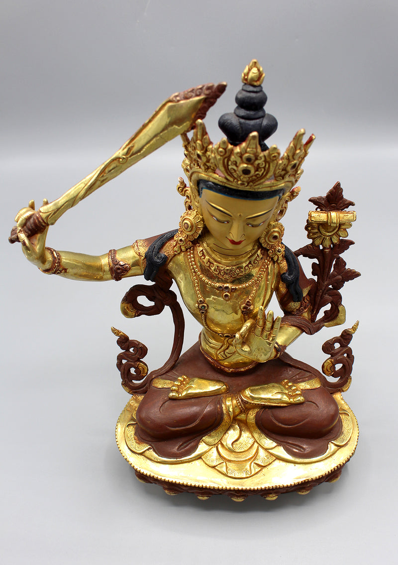 Gold Plated Exquisite Tibetan Manjushri Statue