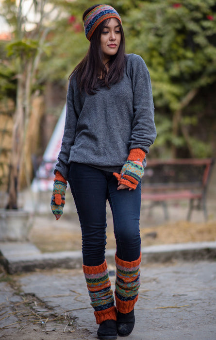 Orange Multicolored Winter Sherpa Woolen Head Band