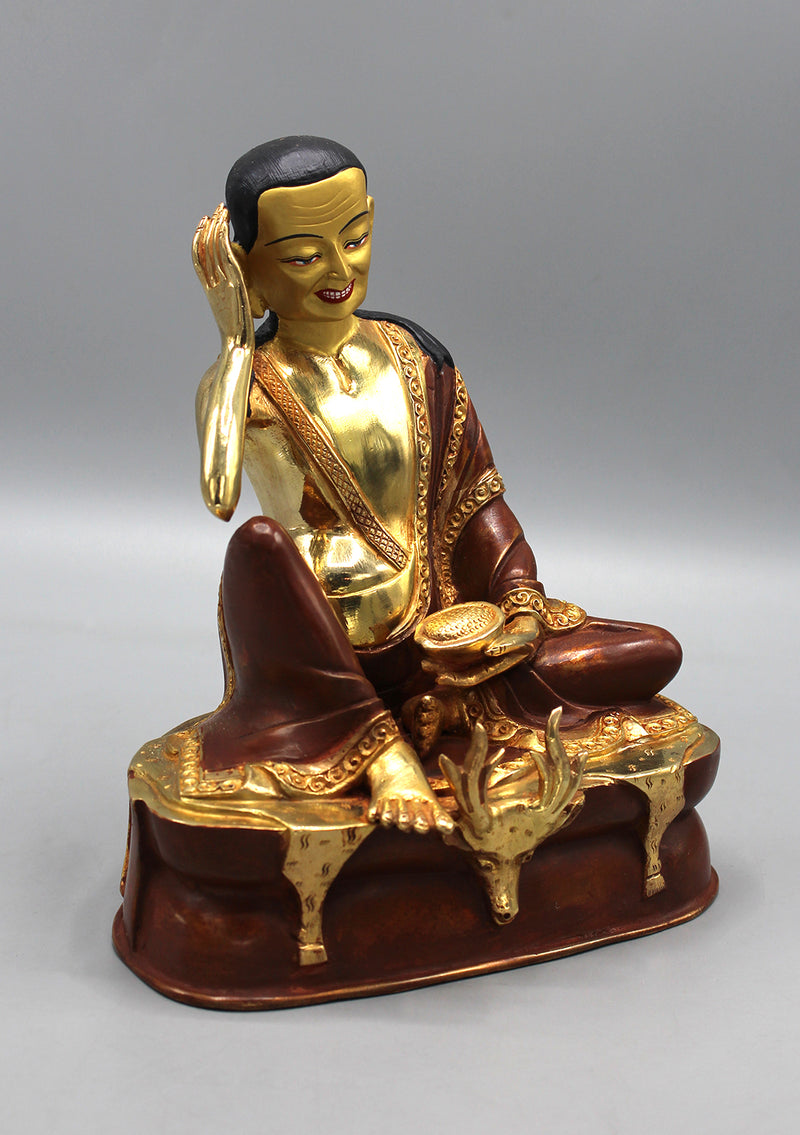 Partly Gold Plated Copper Milarepa Statue