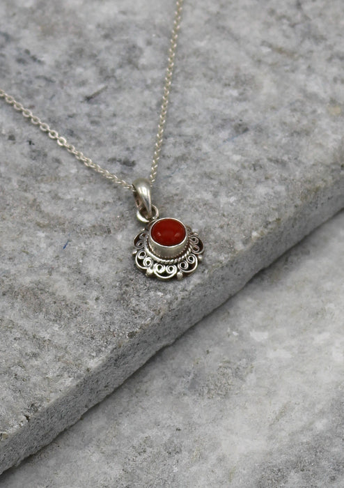 Vintage Style Red Coral Sterling Silver Pendant - nepacrafts